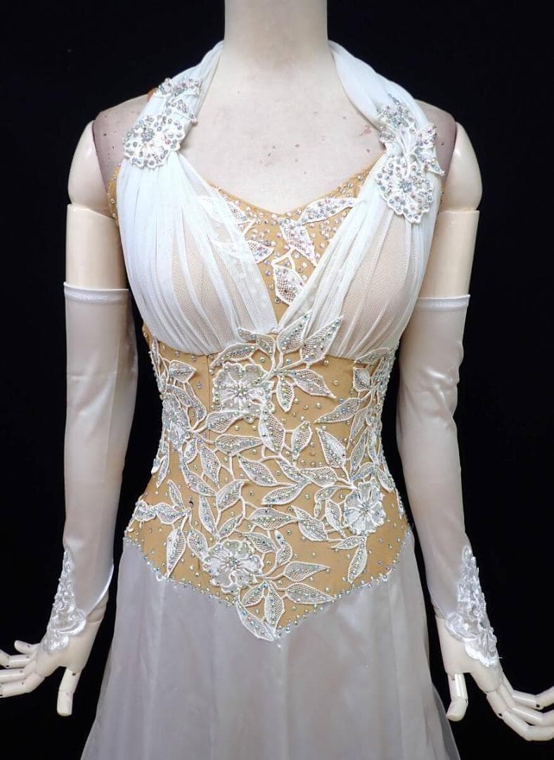 6356★Sサイズ★オフ白/微光沢サテン/スタンダードドレス☆社交ダンス