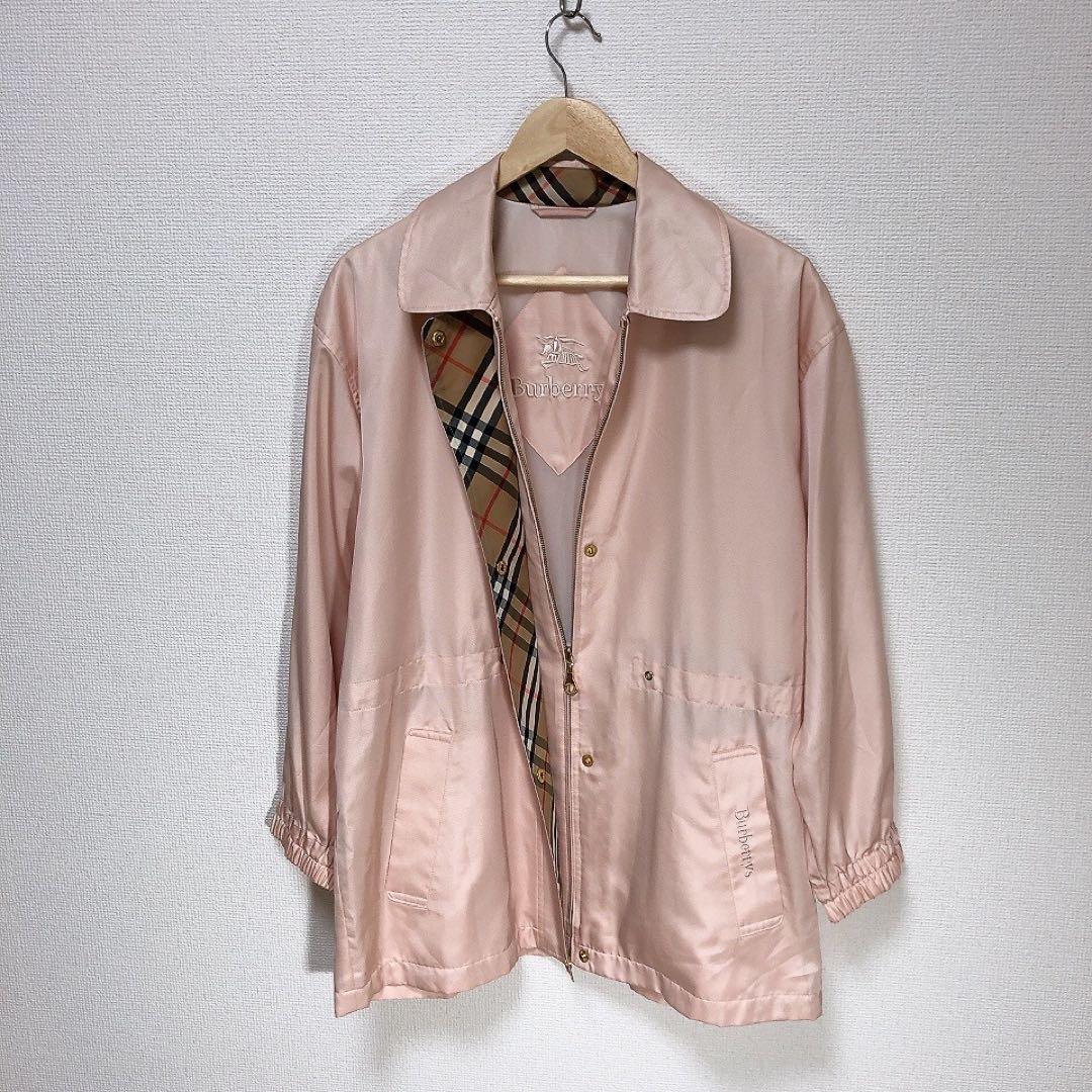 バーバリー　ブルゾンコート　金ボタン　ピンク　ノバチェック