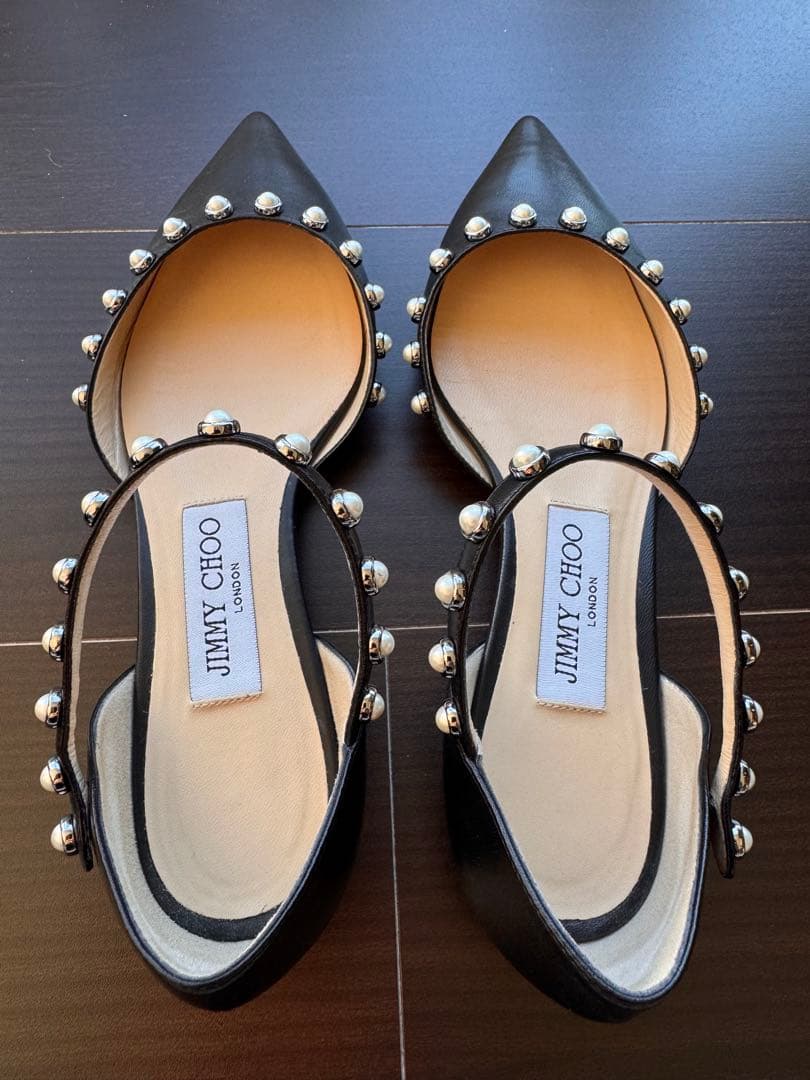 【美品】★JIMMY CHOO★ブラック パール★フラットシューズ 36