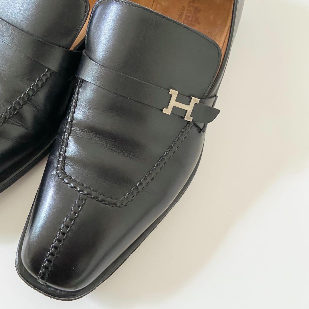 エルメス　レザー　革靴　メンズ　ベルト　ローファー　Hバックル　ストラップ