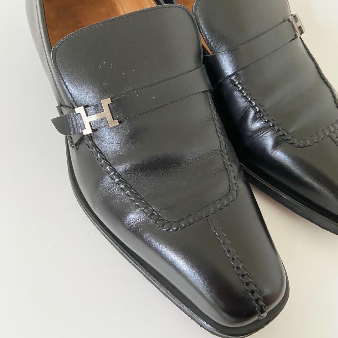 エルメス　レザー　革靴　メンズ　ベルト　ローファー　Hバックル　ストラップ