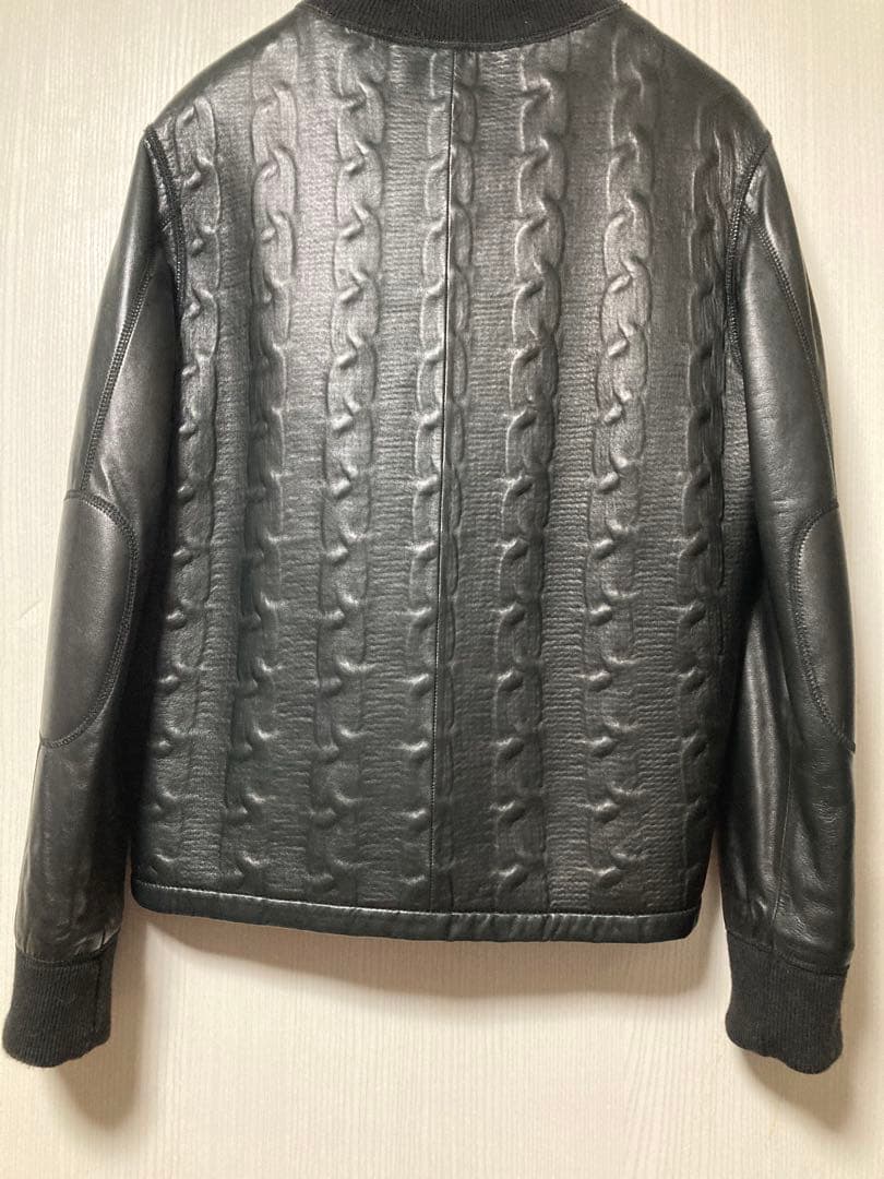 NEIL BARRETT ケーブル編みニット レザー ニールバレットXS 黒