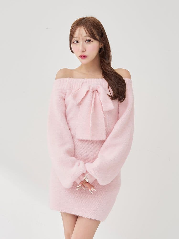 Darich　フーディーオフショルニットミニワンピース