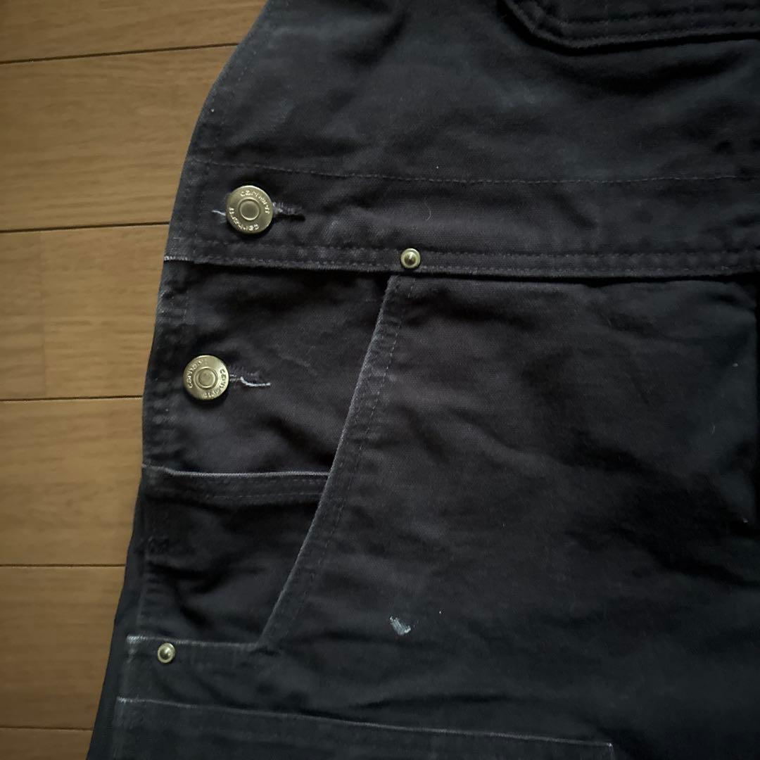 Carhartt ダークブラウン オーバーオール ペンキ 36×30 ダブルニー