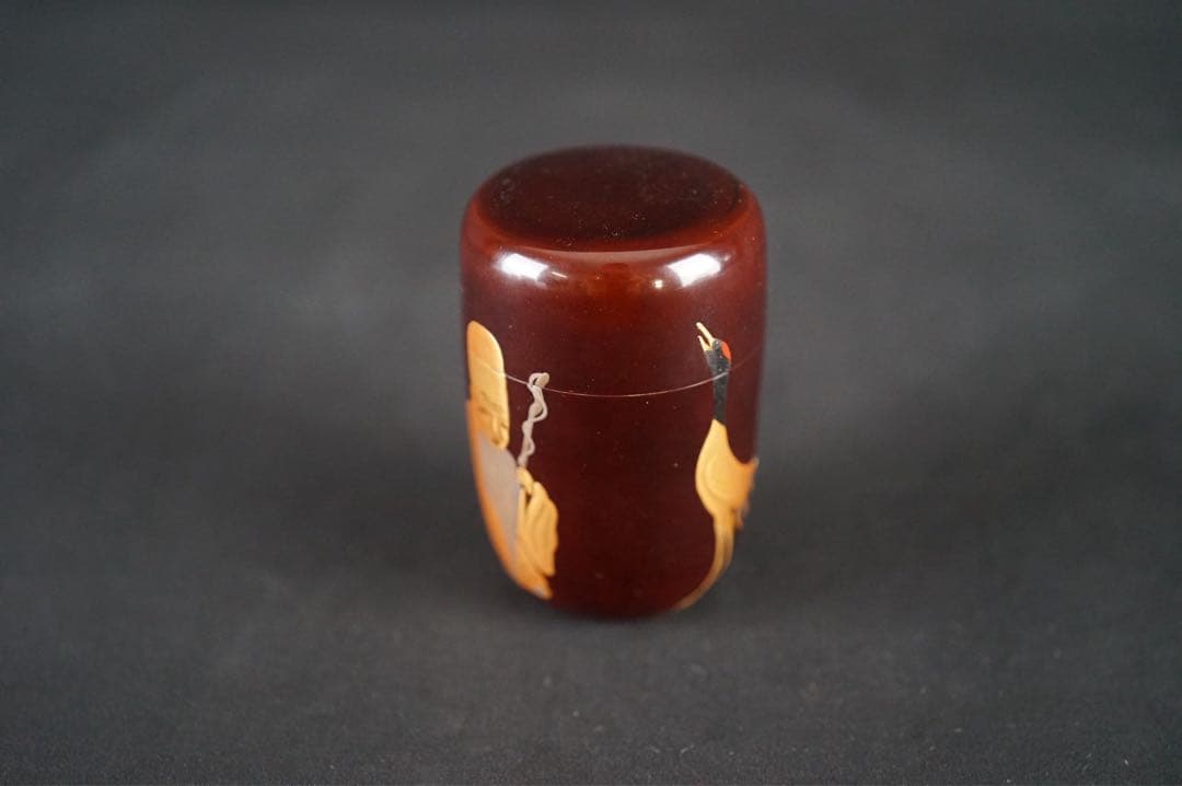 池之浦大起 作 寿老人 鶴亀金銀蒔絵 螺鈿細工 長棗 内梨地 共箱 茶道具