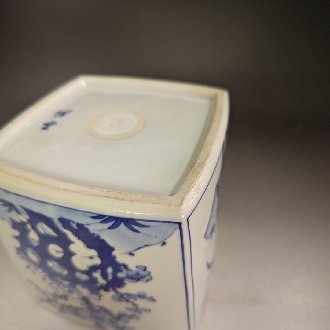 イ943 水指『平安　手塚祥堂』『染付四君子四方形　水指　共箱』茶道具