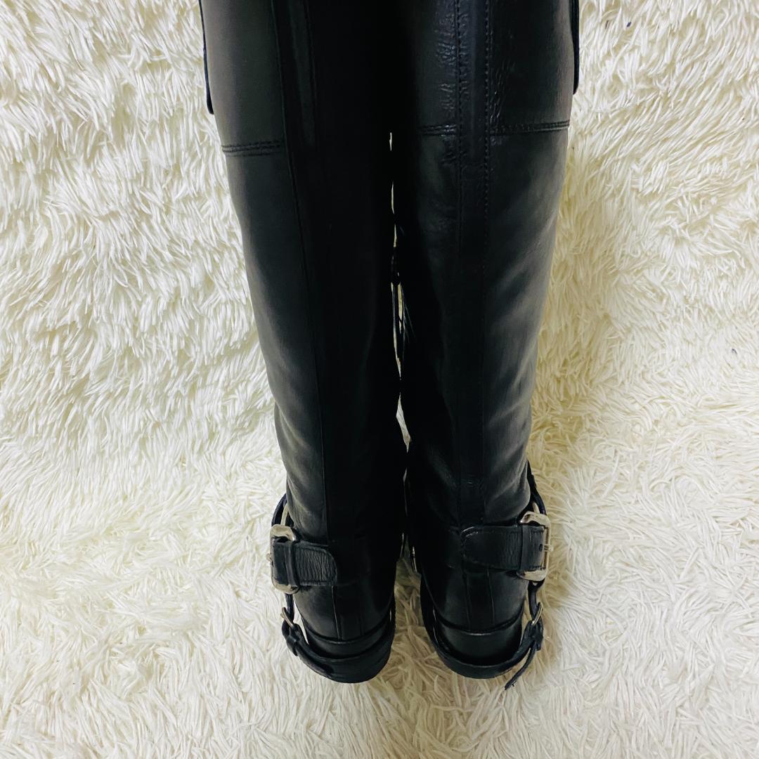 ミュウミュウ MIUMIU バックル付き 黒 レザー ロングブーツ 24cm