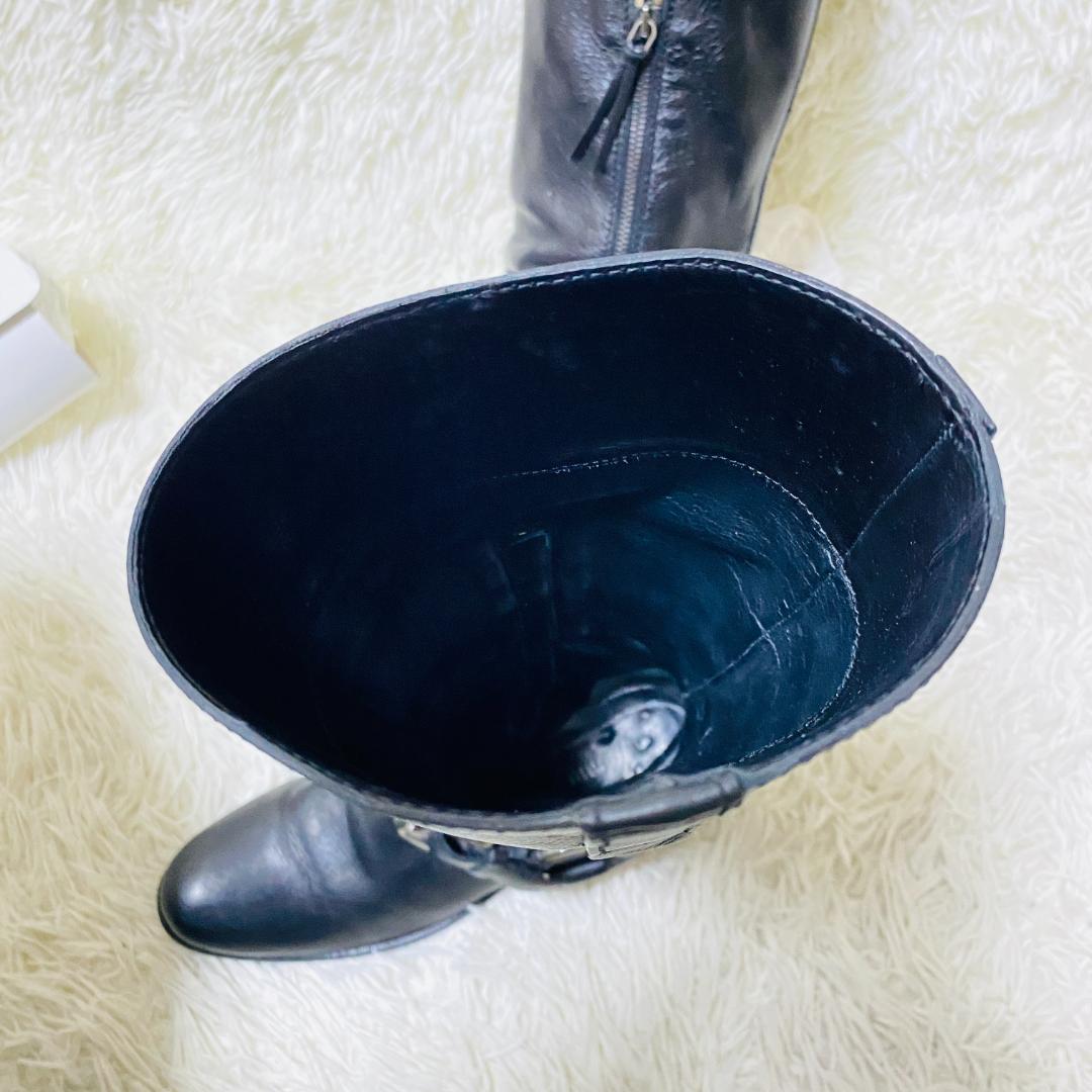 ミュウミュウ MIUMIU バックル付き 黒 レザー ロングブーツ 24cm