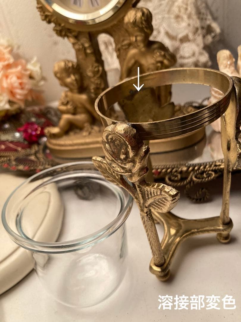 ヴィンテージ　ITALY 真鍮の薔薇★ガラスキャンドルホルダー　ポプリ入れ　花瓶