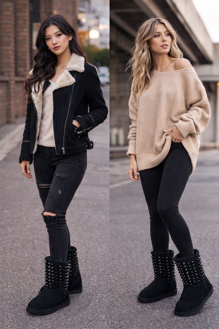 LAセレブ着用AUSTRALIAN LUXE スタッズ ムートンブーツ 黒