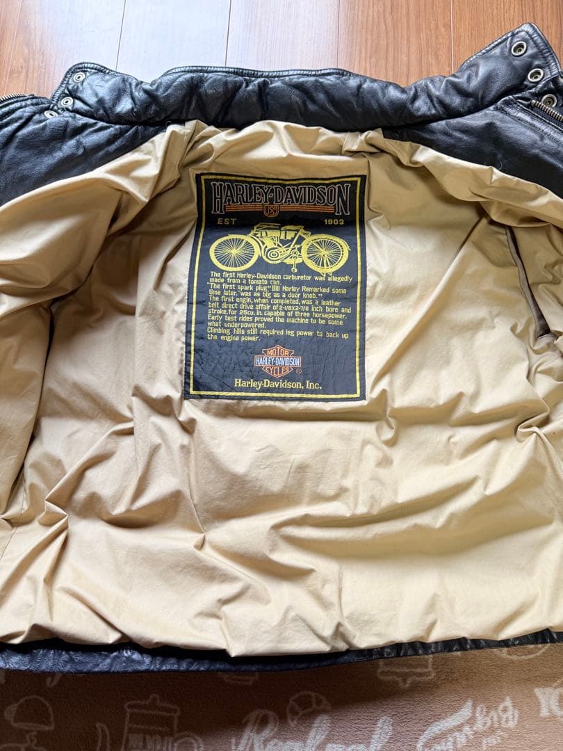 Harley Davidson ブラック ダウンジャケット　レザーダウン