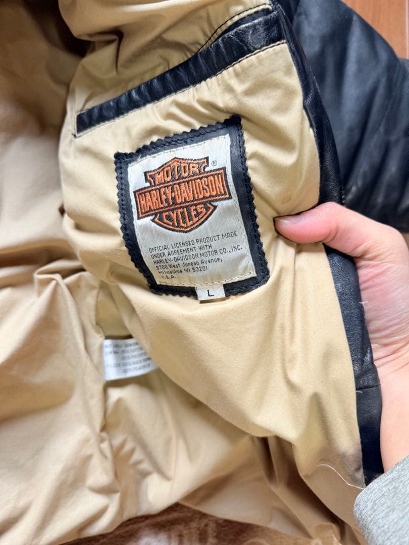 Harley Davidson ブラック ダウンジャケット　レザーダウン