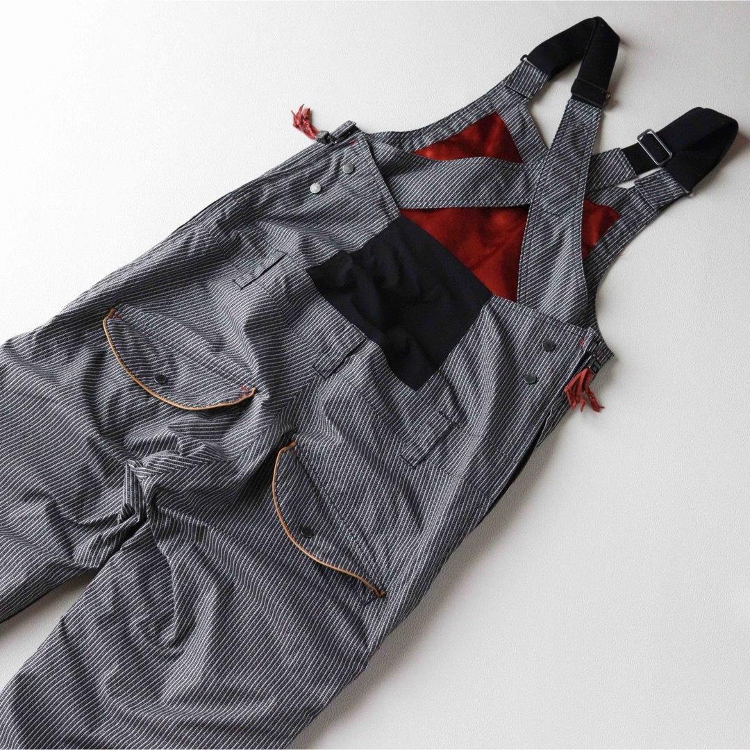 5463【美品】バートン　ビブパンツ ストライプ ヒッコリー ポーチ付き