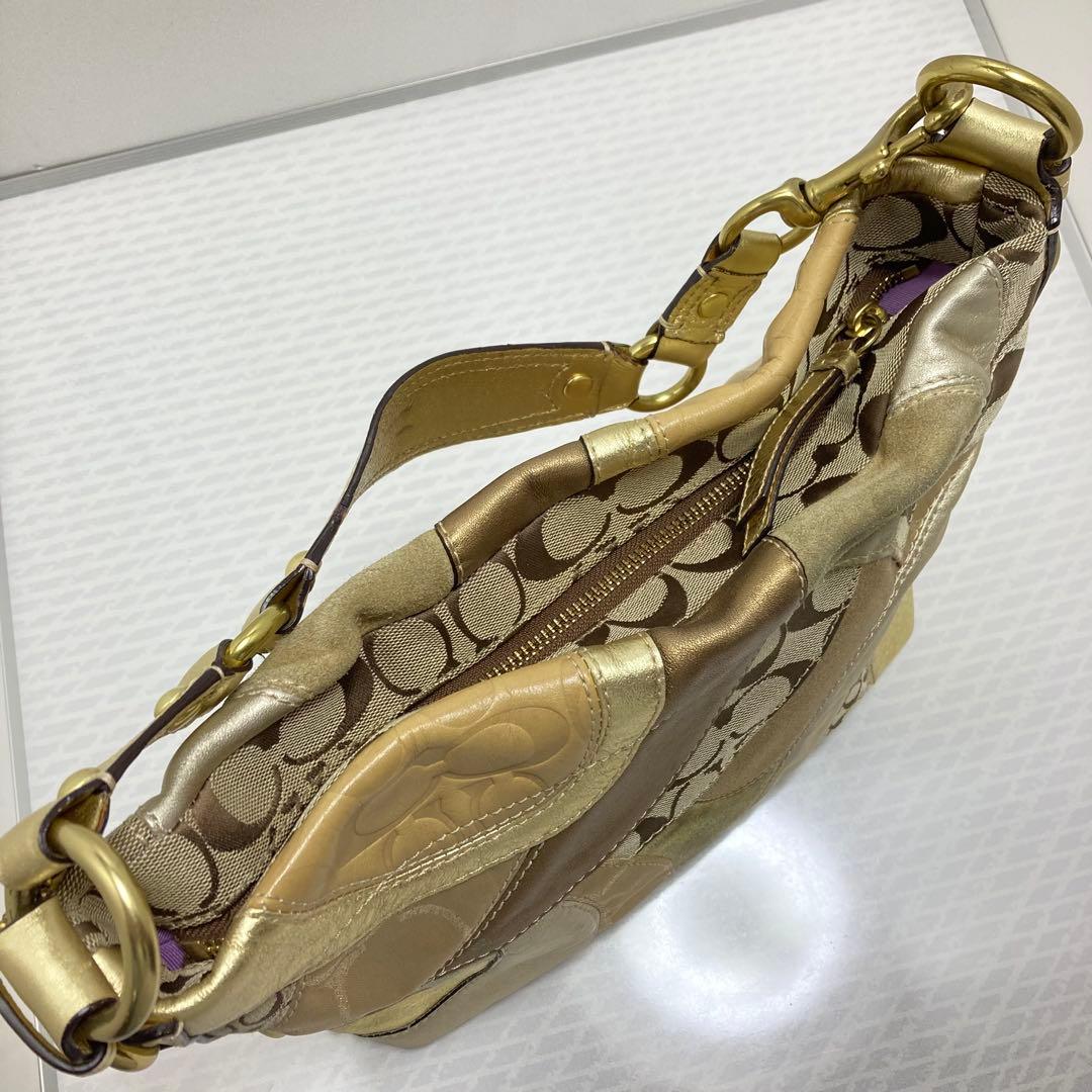 COACH ワンショルダーバッグ パッチワーク ゴールド金具　ターンロック装飾