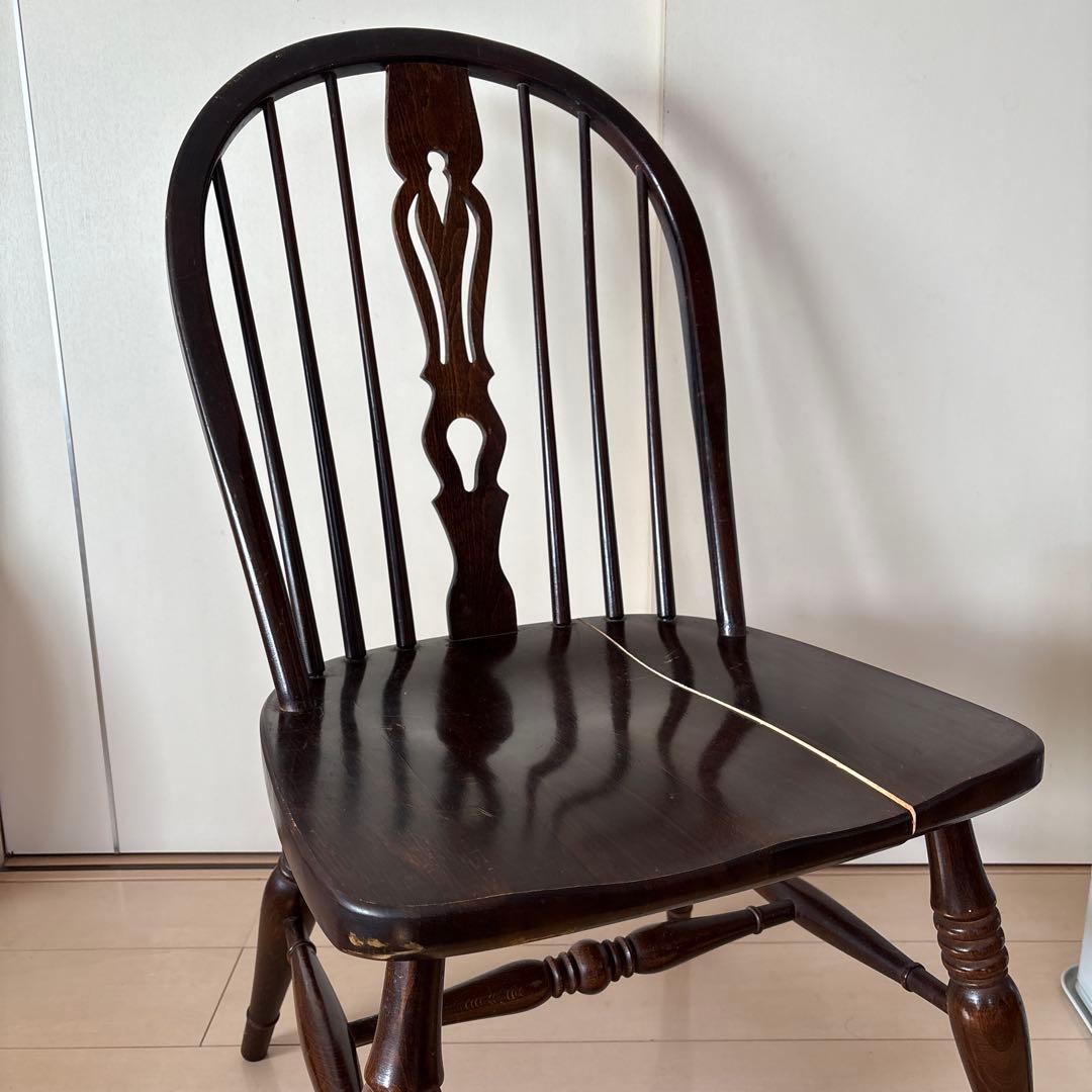 【訳あり】ジャンク品　アンティーク　ダークブラウン 木製 ダイニングチェア