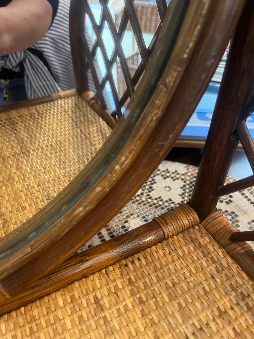 ドレッサー 置型 鏡 ミラー 籐 ラタン インテリア 昭和レトロ 当時物