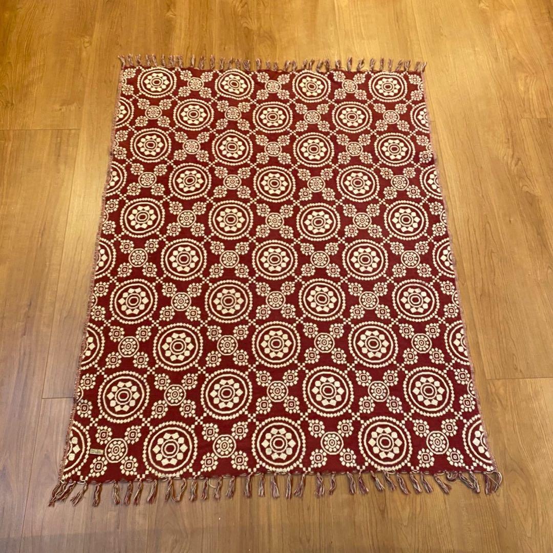 VHC ゴブラン織 ラグ 赤 メダリオン 両面配色 USA ヴィンテージ
