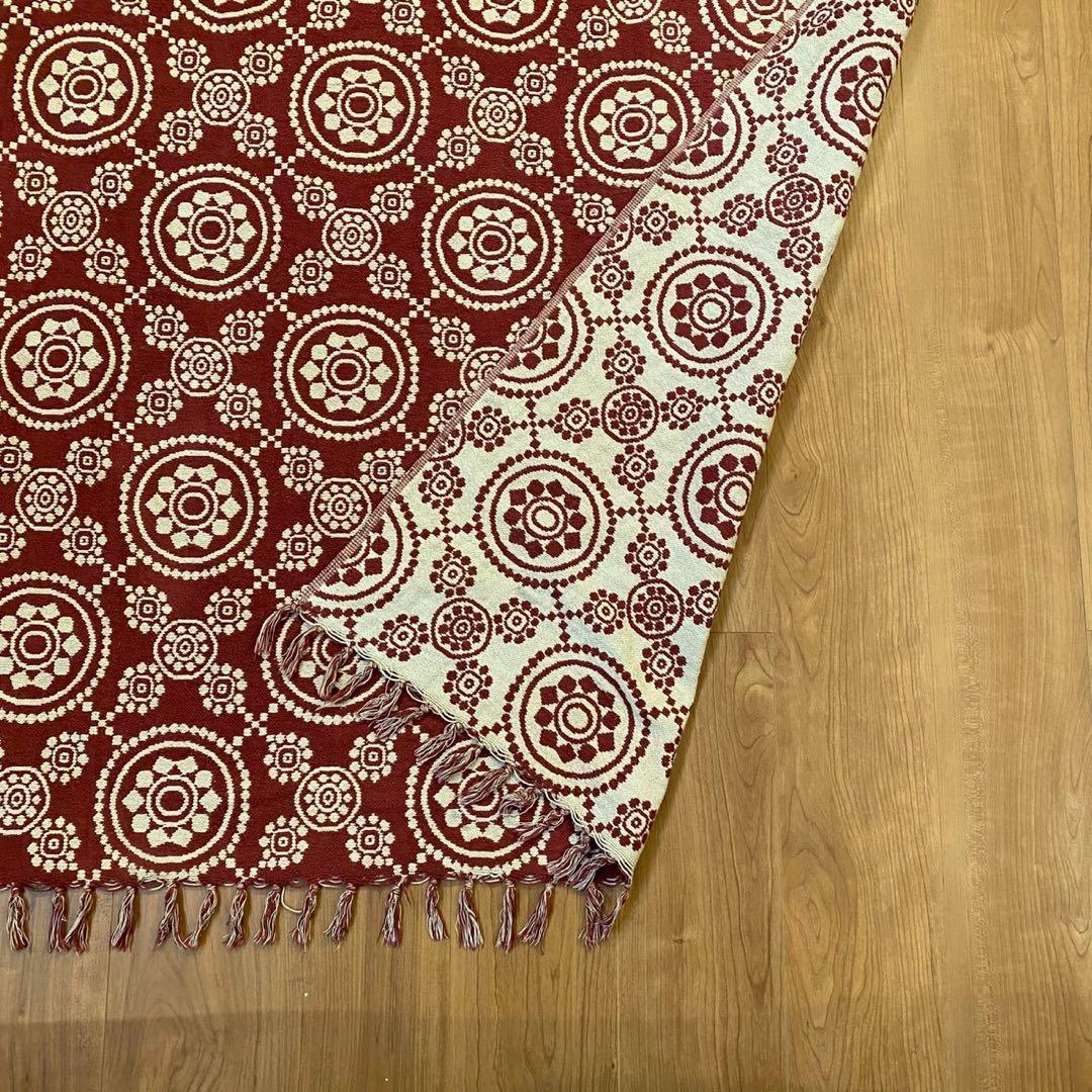 VHC ゴブラン織 ラグ 赤 メダリオン 両面配色 USA ヴィンテージ