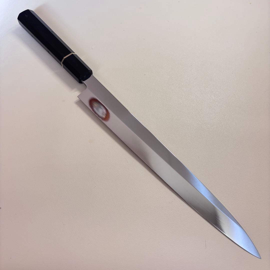 【鞘付き】 270mm柳刃包丁 鏡面　黒檀水牛八角柄 全鋼 和包丁'═