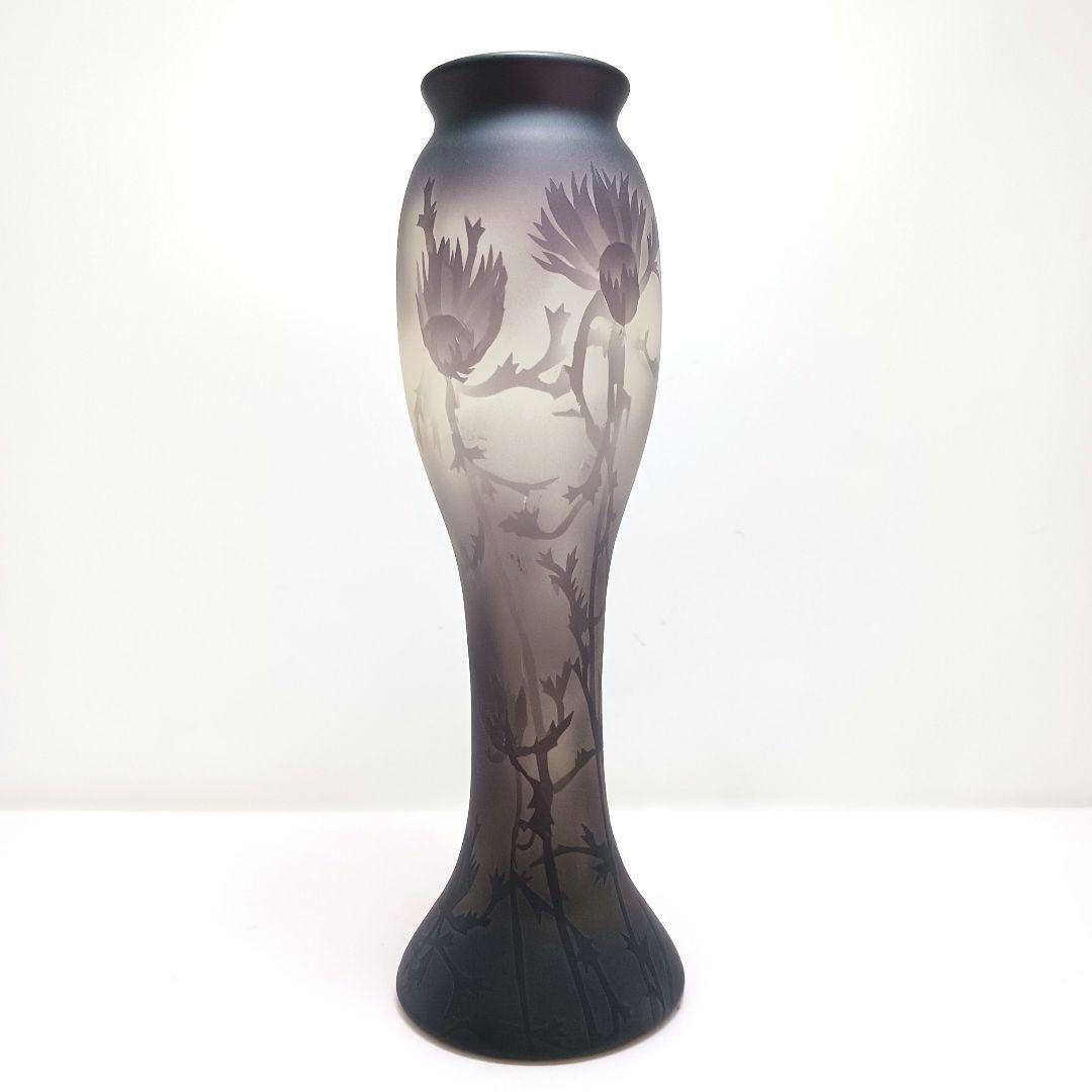 Y3279-1 ガレ風 被せガラス 花文花瓶 高さ23㎝　 　ten