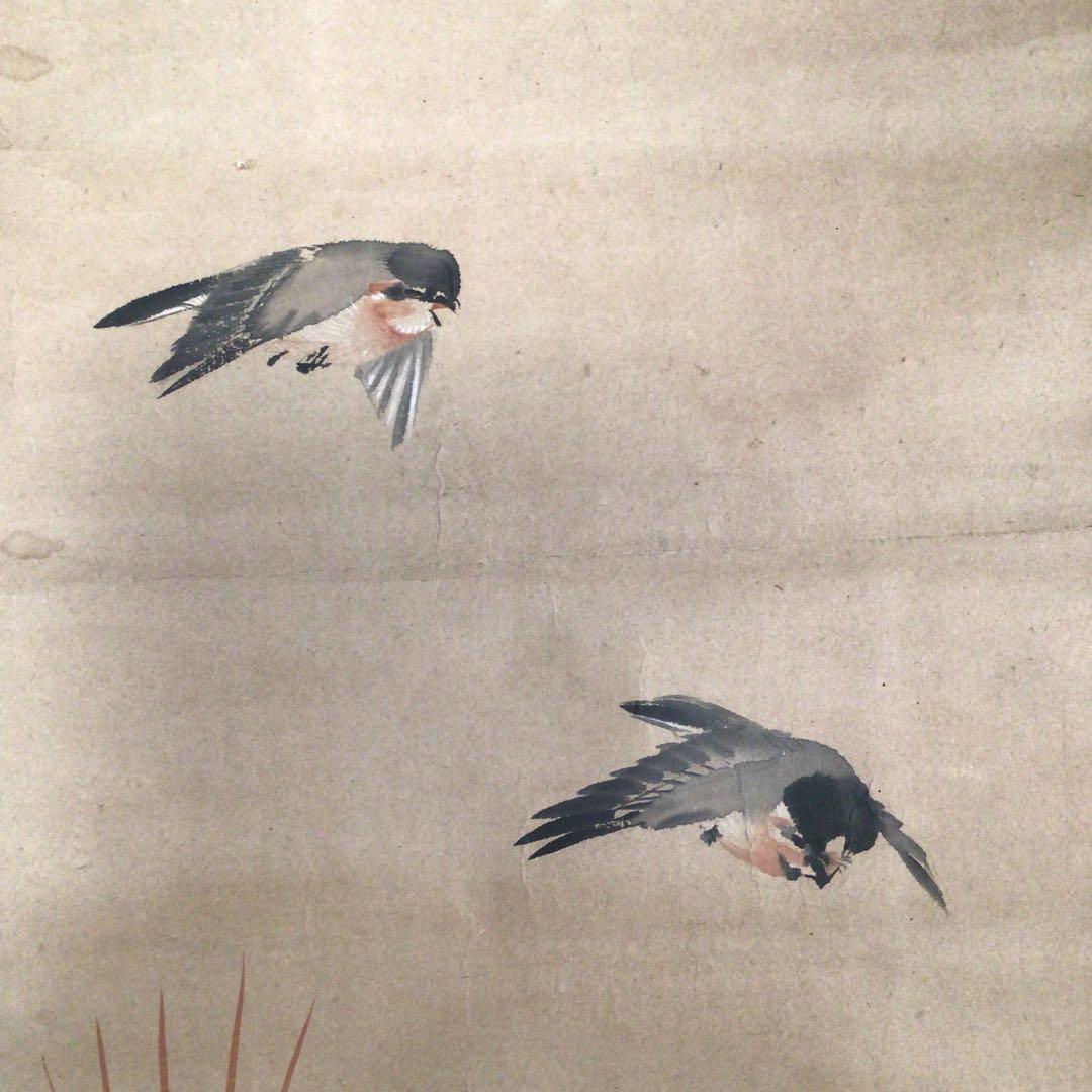 No2837掛軸　中村芳中　墨彩花鳥図　紙本　京都　琳派　古画　日本画　送料無料