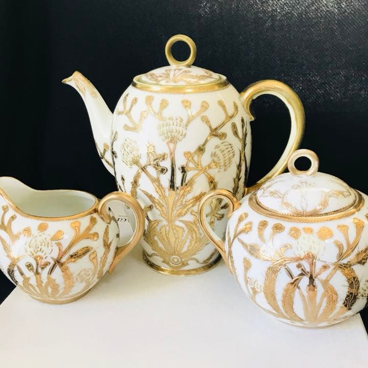 オールドノリタケ  金盛り  金彩描き ポット セット