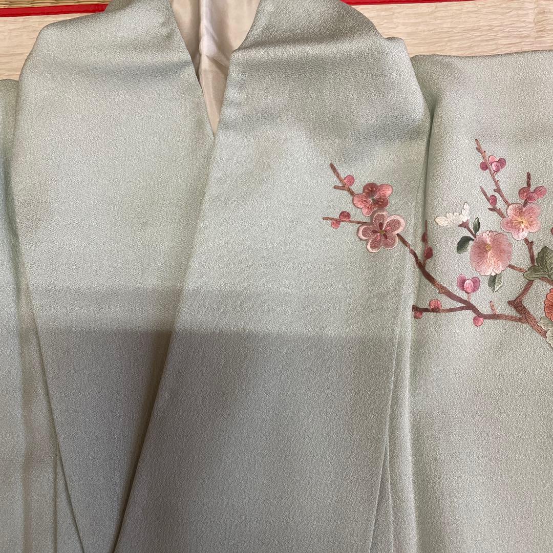 正絹　水色刺繍付下げ　高級美品