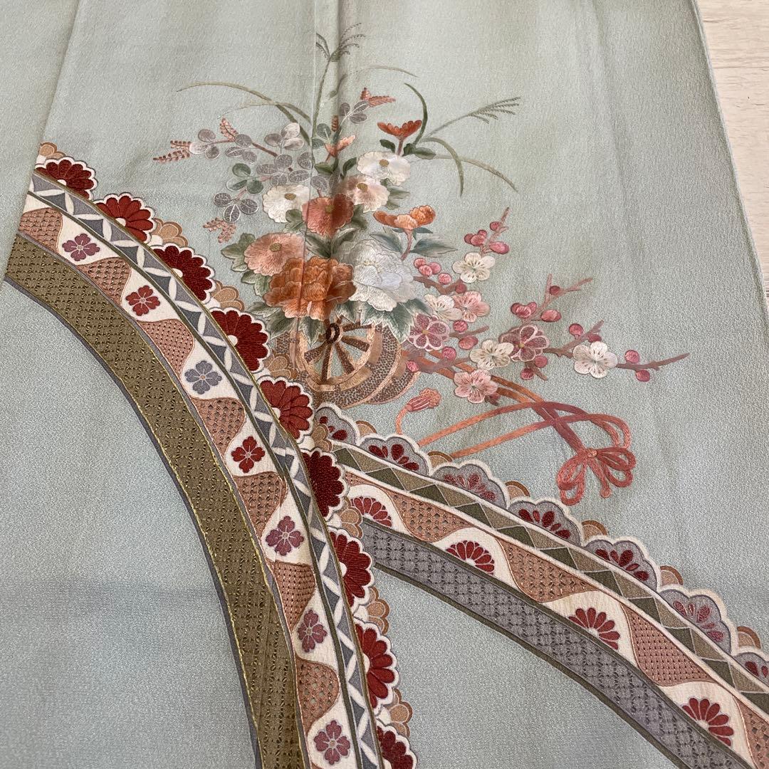 正絹　水色刺繍付下げ　高級美品