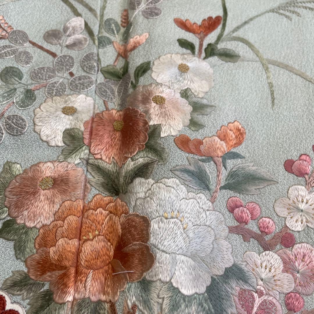 正絹　水色刺繍付下げ　高級美品