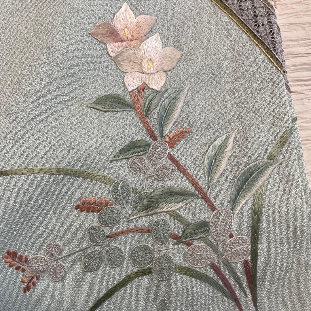 正絹　水色刺繍付下げ　高級美品