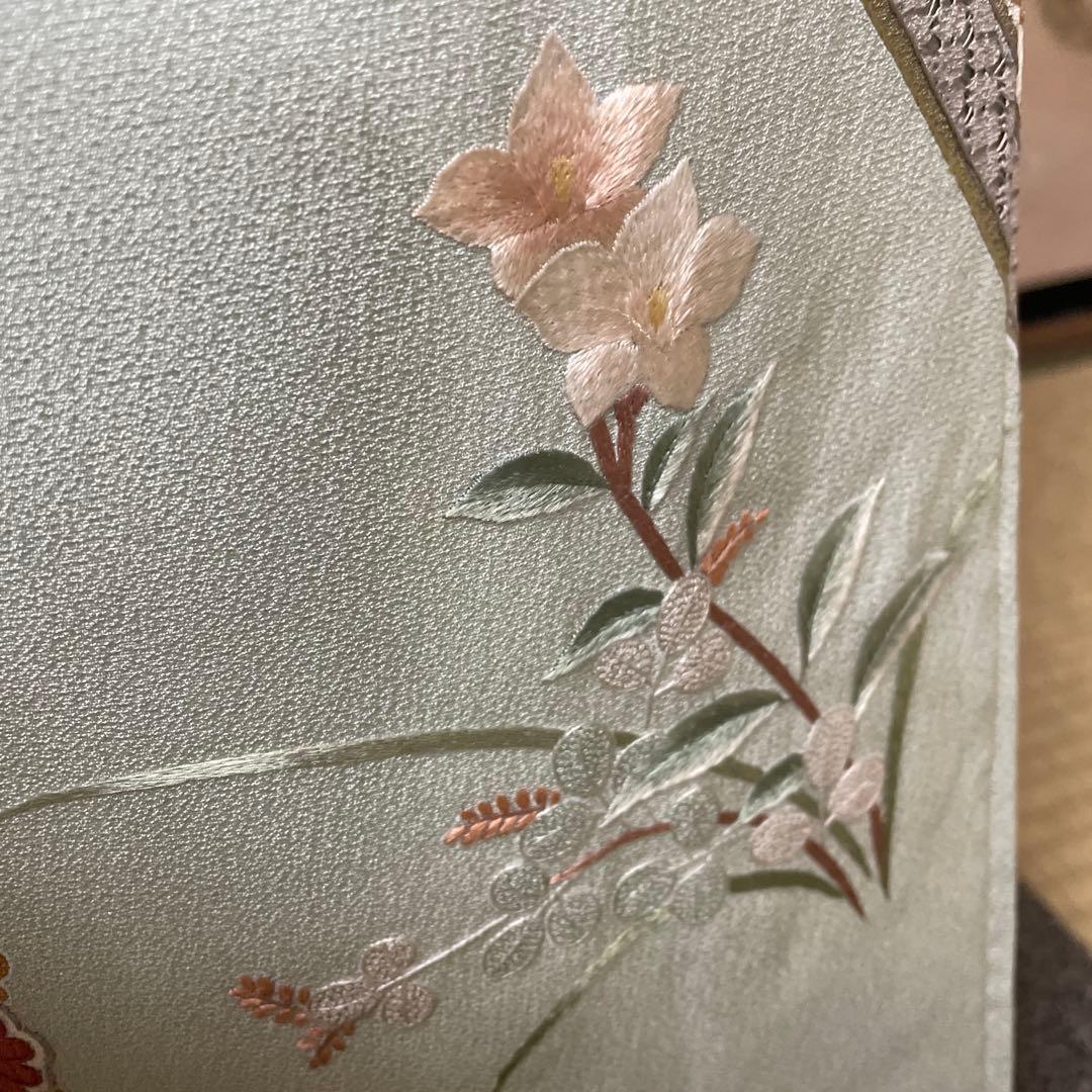 正絹　水色刺繍付下げ　高級美品