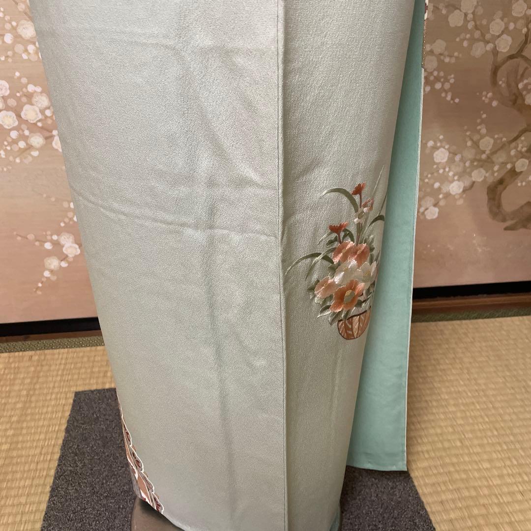 正絹　水色刺繍付下げ　高級美品