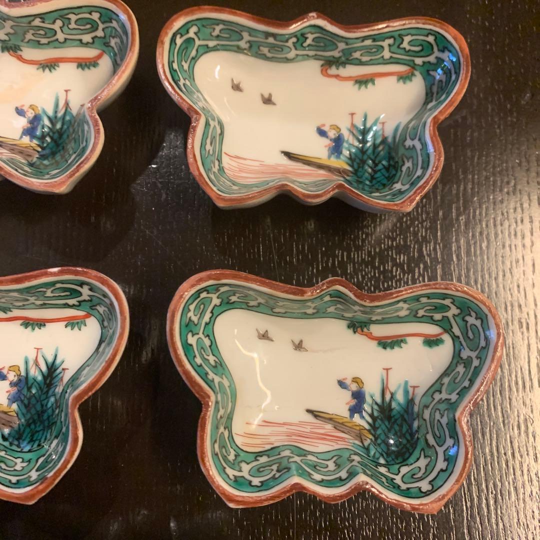 九谷　蝶形　変形豆皿　アンティーク