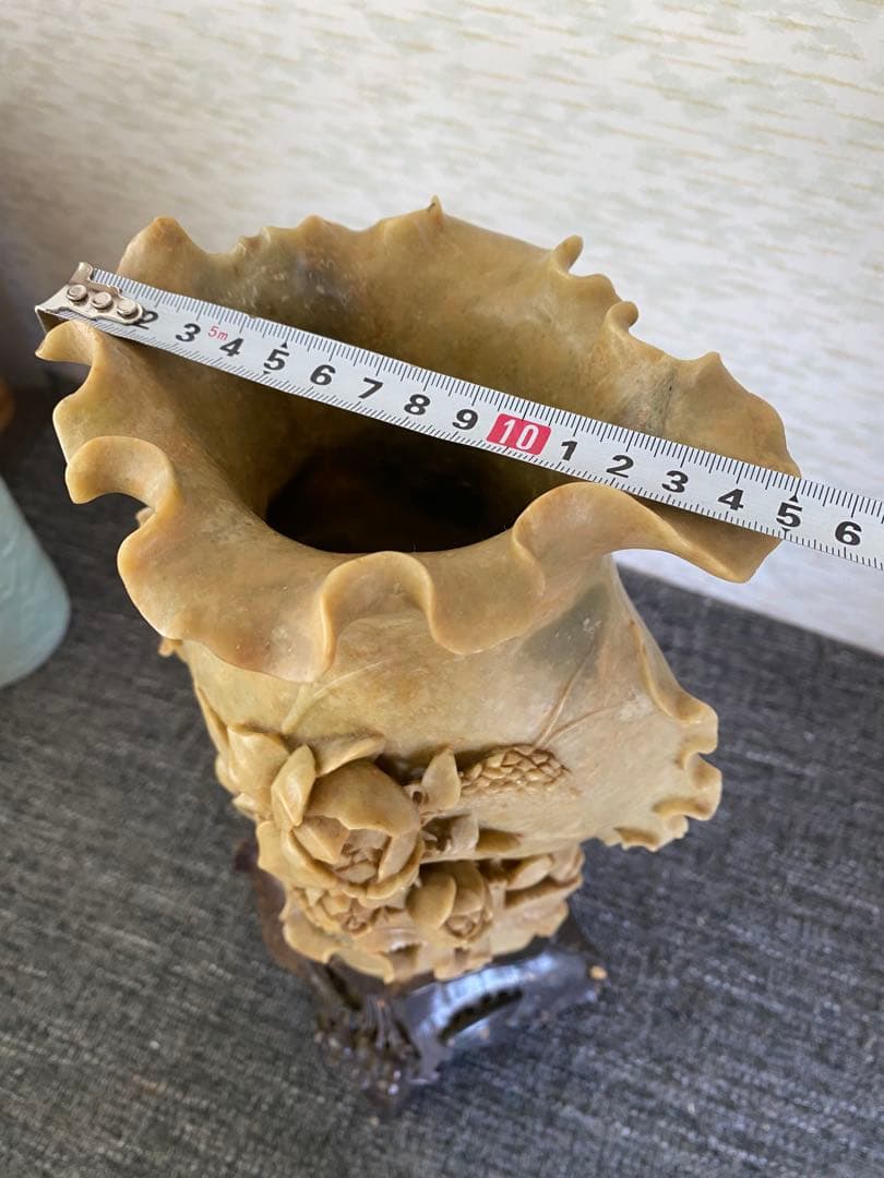 中国石細工　花瓶フラワーベース　花彫刻　アンティーク　美術品