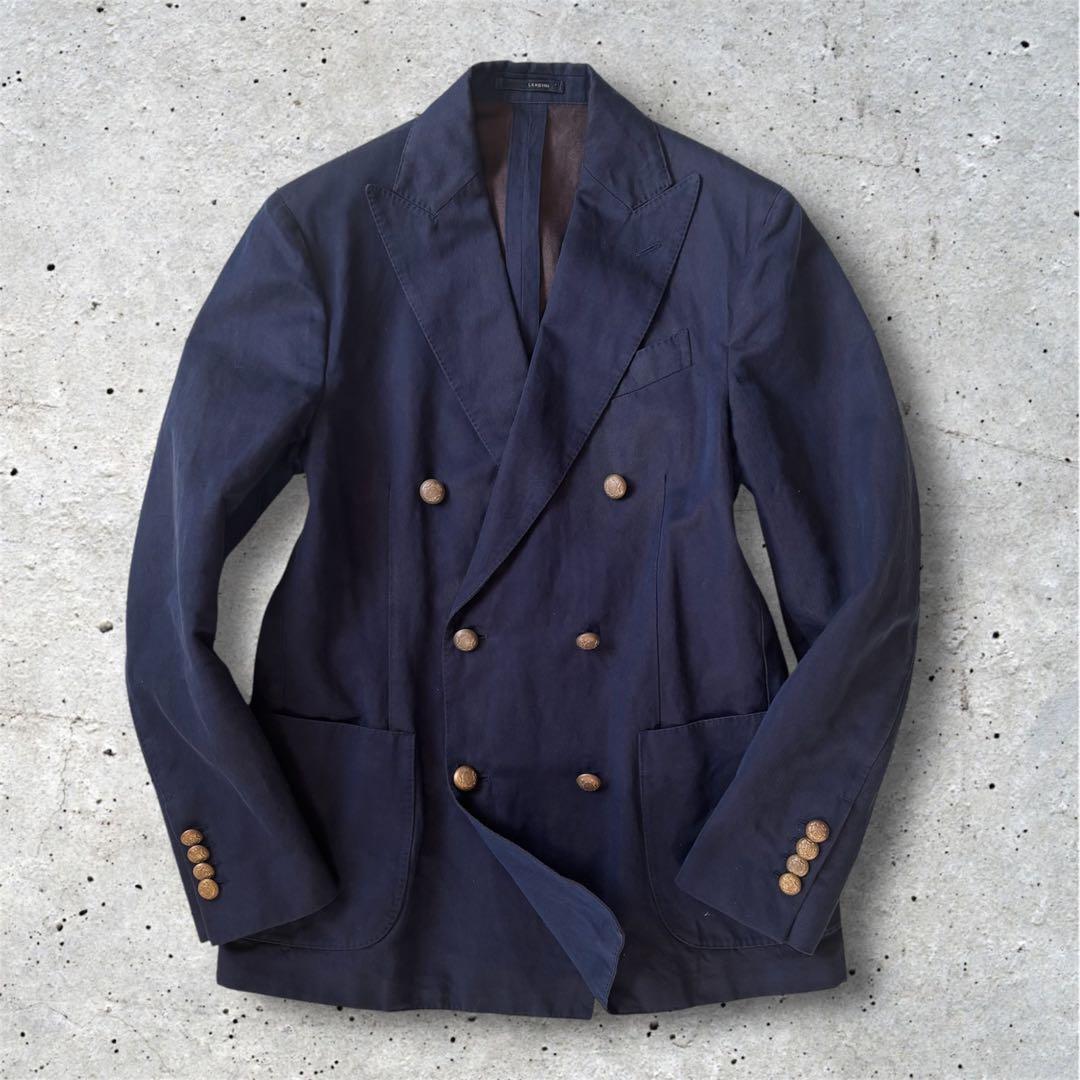 LARDINI ラルディーニ リネンコットン ダブル 紺ブレザー 金ボタン