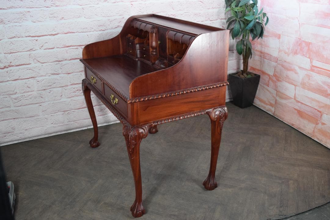 イギリス製 ライティングデスク 高級マホガニー材 チッペンデール