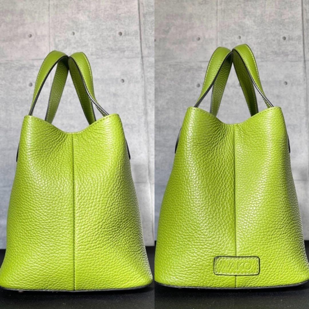 専用品WAKO 銀座和光 シボ革 レザー イエローグリーン ハンドバッグ