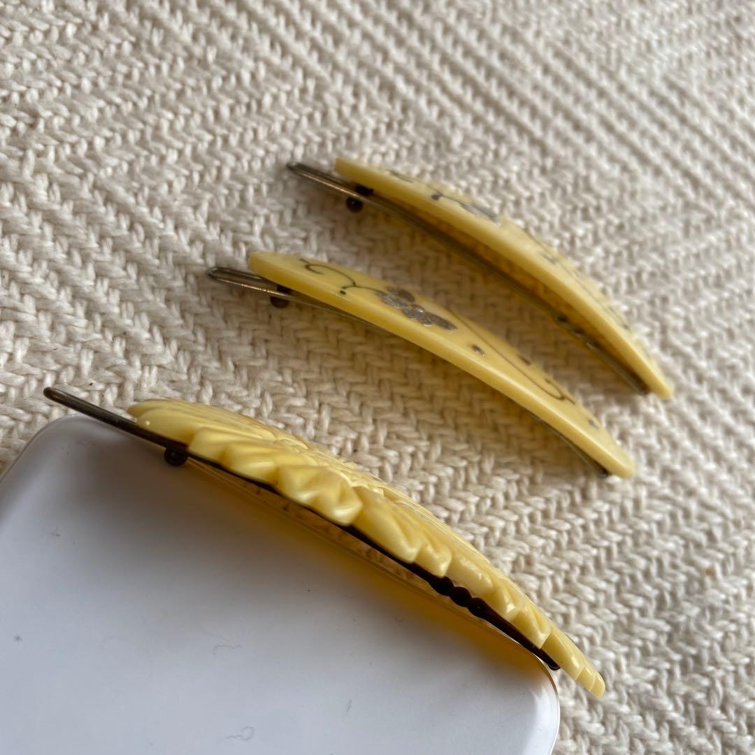 セルロイド アイボリー 花形ヘアピンセット レトロロマン 和装 ビンテージ