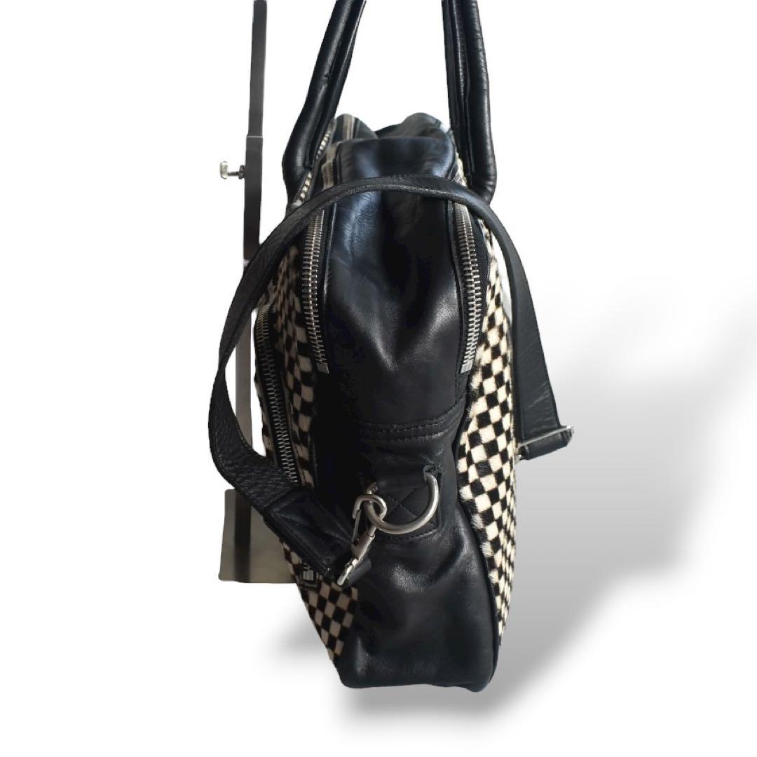 極美品フロリアンドゥニクール　腹子チェッカーフラッグ レザーブリーフ A4大容量