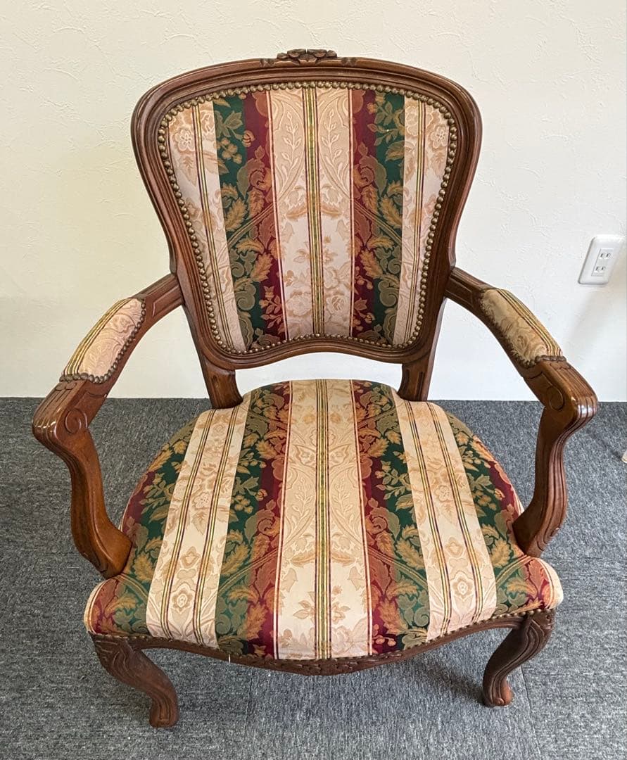 輸入家具 アンティークチェア 猫脚 クラシックスタイル 多色布張り椅子②