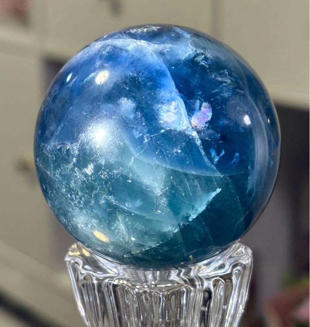 高品質　ブルーフローライト　スフィア　天然石　5.5センチ