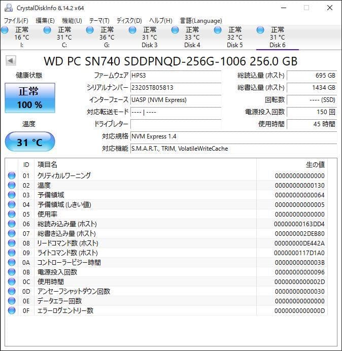WD SN740 NVMe 256GB M.2 SSD 4枚【使用時間短め】