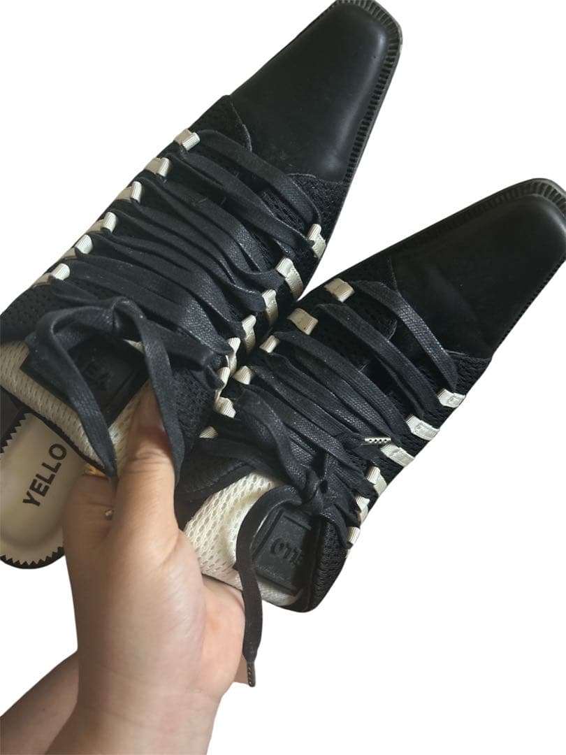 yellowブラック/ホワイト ストライプ ミュール