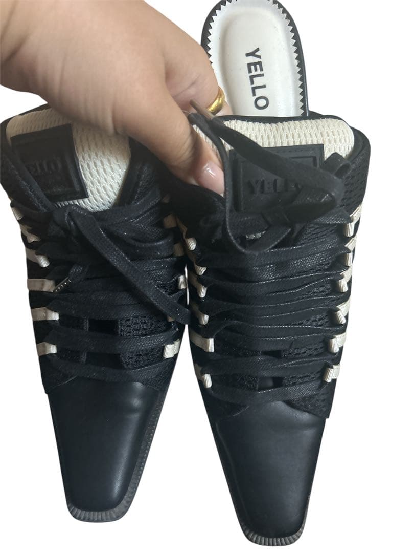 yellowブラック/ホワイト ストライプ ミュール