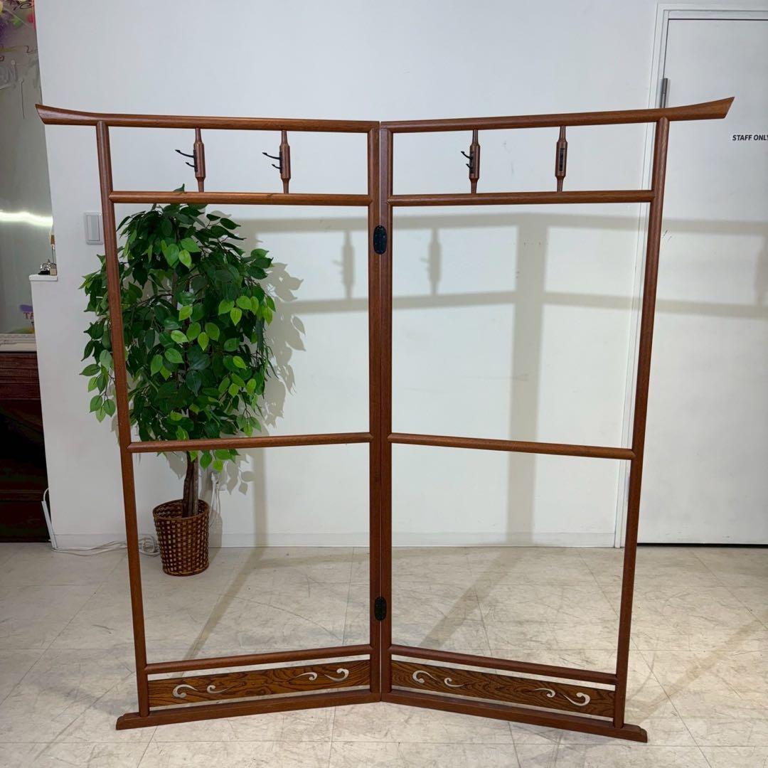 昭和レトロ 折りたたみ衣桁 古民具 欅 衣紋掛け 古道具 鋤彫 着物