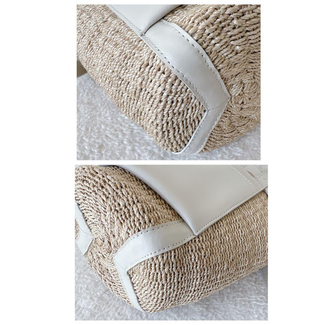 極美品✨ヴィオラドーロ　かごバッグ　ホワイトレザー　夏バッグ　本革　ゴールドロゴ