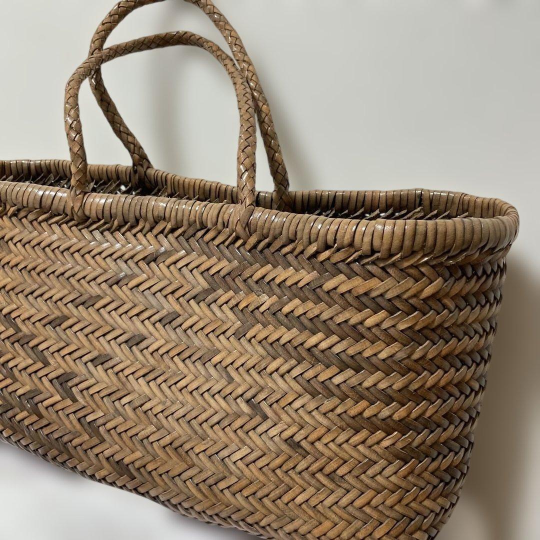 ブラウン 編み込みデザイン かごバッグ