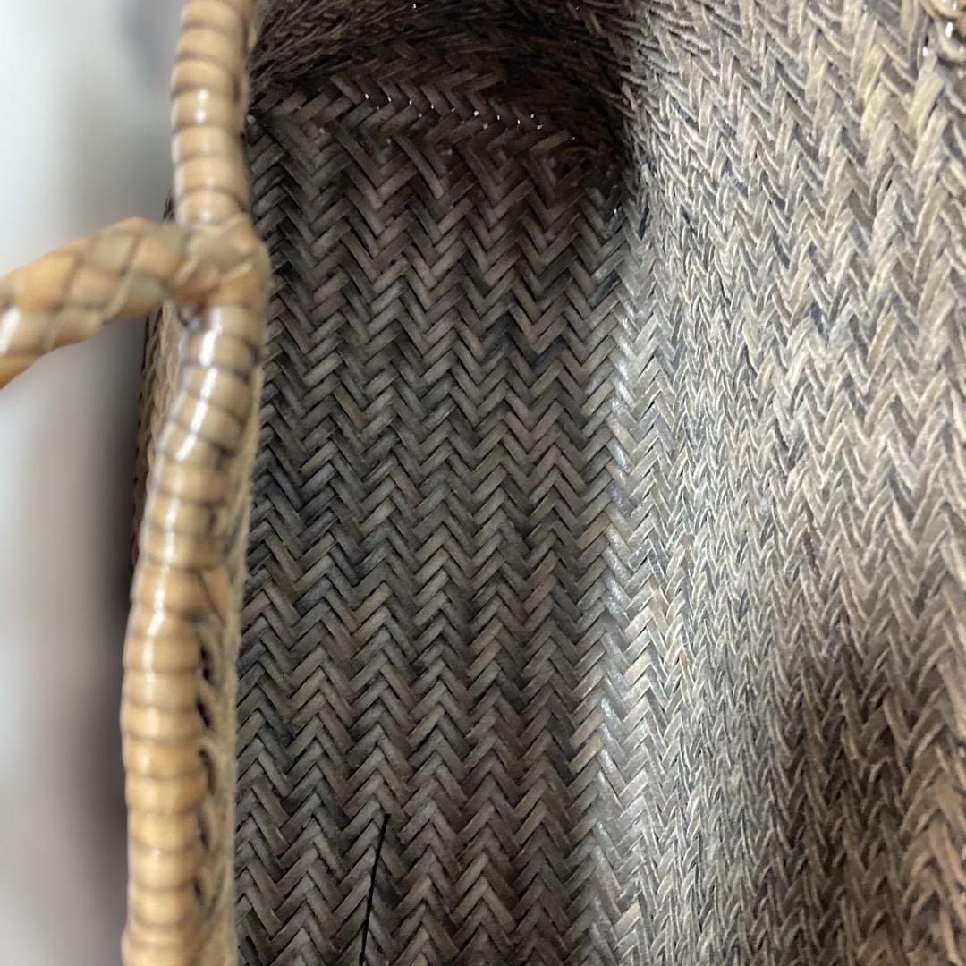 ブラウン 編み込みデザイン かごバッグ