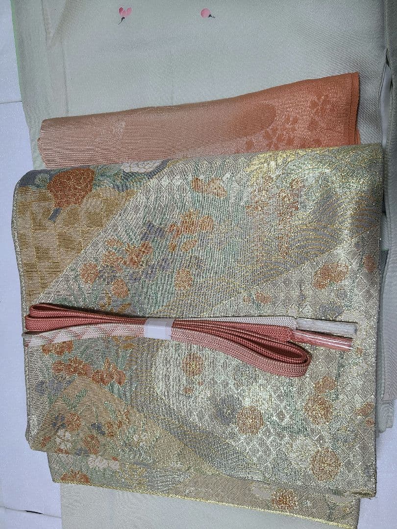 正絹　訪問着　薄緑色 結婚式　お宮参り　七五三　入学式　佐賀錦　4点セット