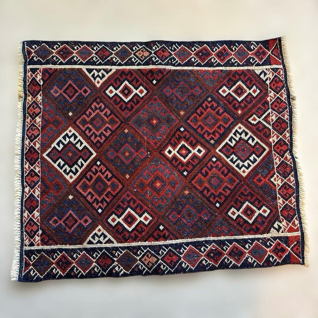 手織りキリムラグ 50cm×61cm◆トルコ製ヴィンテージ◆フェード トライバル